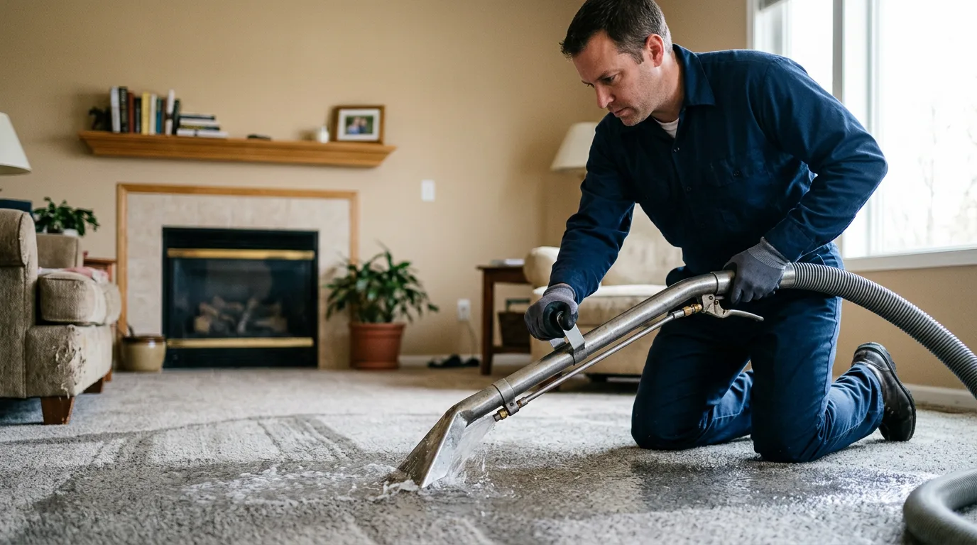 Water damage restoration technician working near Vernon, IL